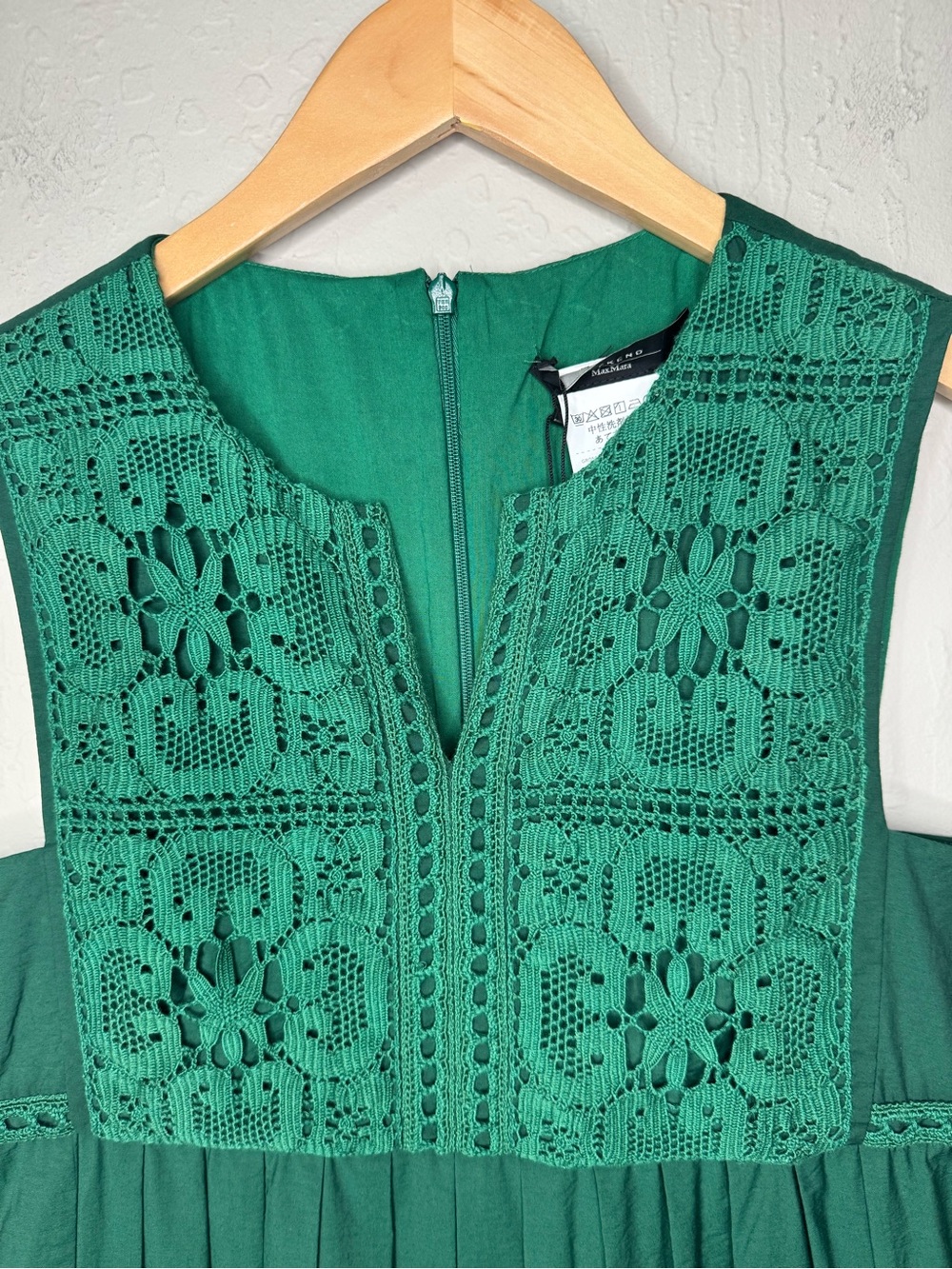 NWT MAX MARA “Volta” Green Cotton Poplin Maxi Dress with Crochet Bodice - Picture 9 of 16